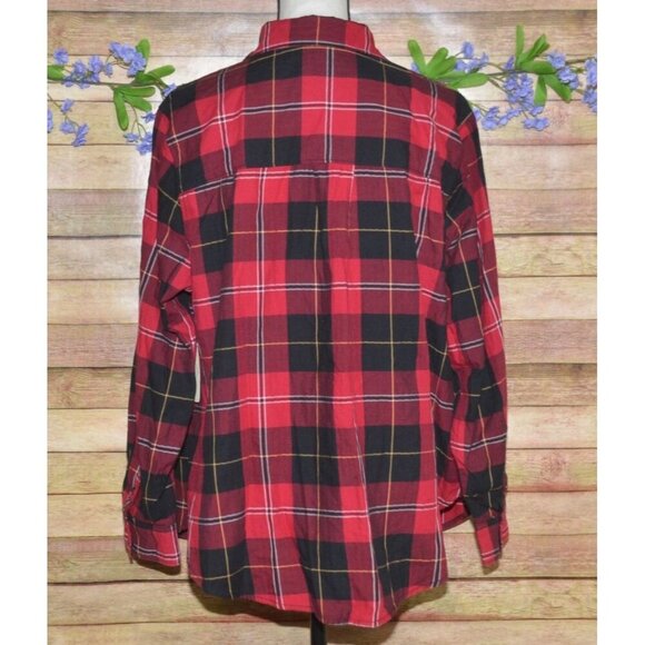 NWT St. John's Bay Ladies Red Plaid Button Front Classic Shirt Top Size 0X - Picture 6 of 11